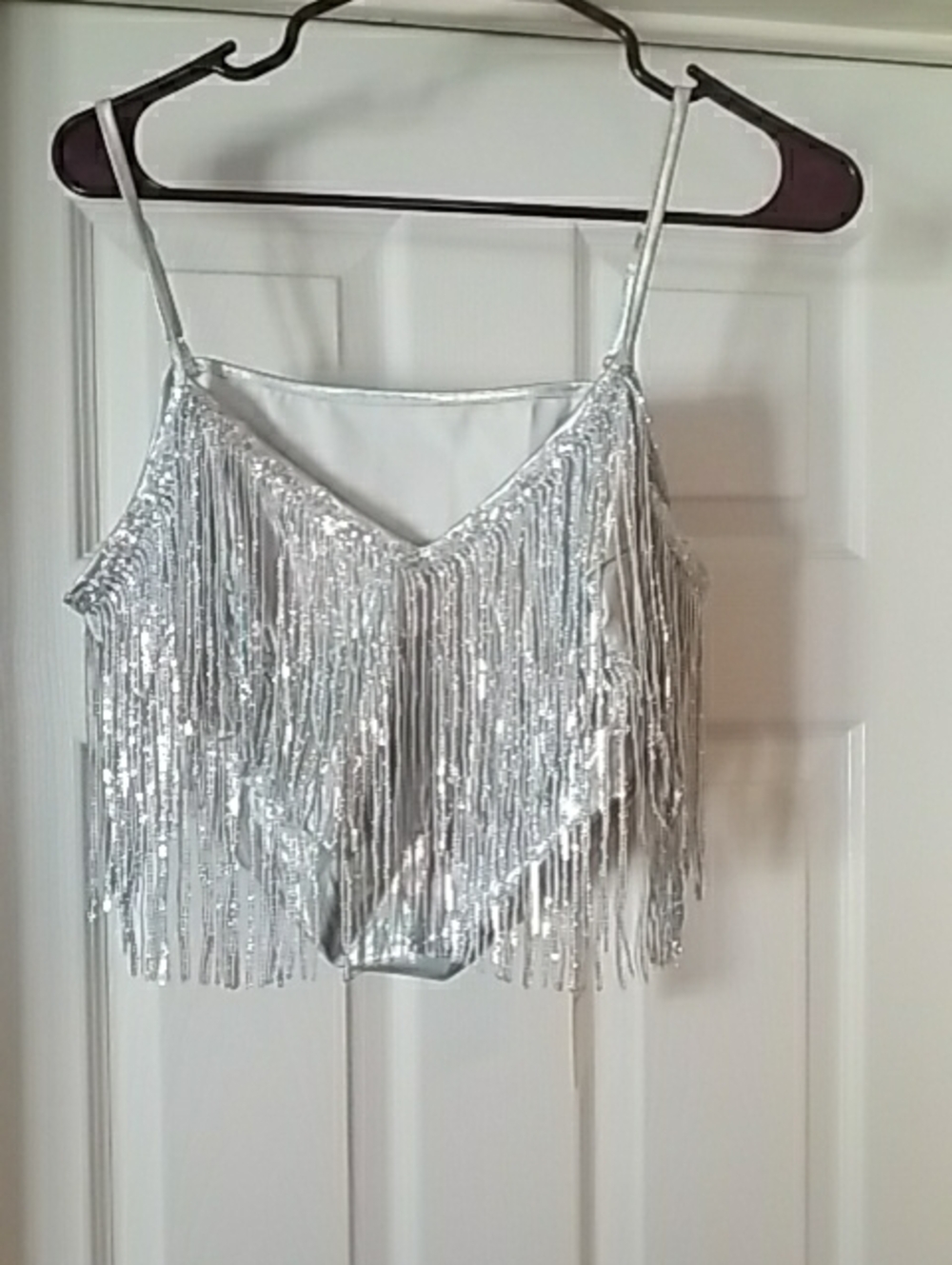 Womens ELQUCHOU Metallic Fringe Crop Top